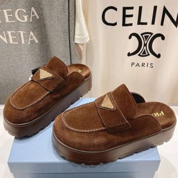 Prada Suede Platform Mules Cocoa Brown 2025 1XZ778 (MD-250424084)