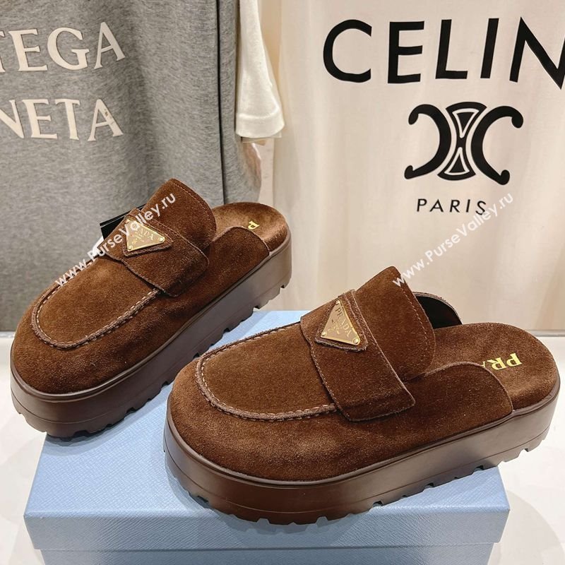 Prada Suede Platform Mules Cocoa Brown 2025 1XZ778 (MD-250424084)