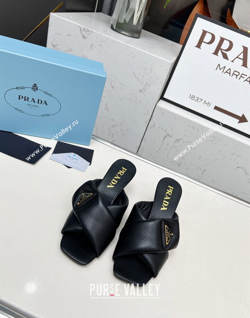 Prada Padded nappa leather heel slides sandal 6cm Black 2025 1XX754 (MD-250424132)