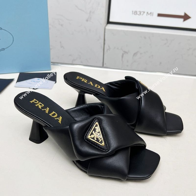 Prada Padded nappa leather heel slides sandal 6cm Black 2025 1XX754 (MD-250424132)