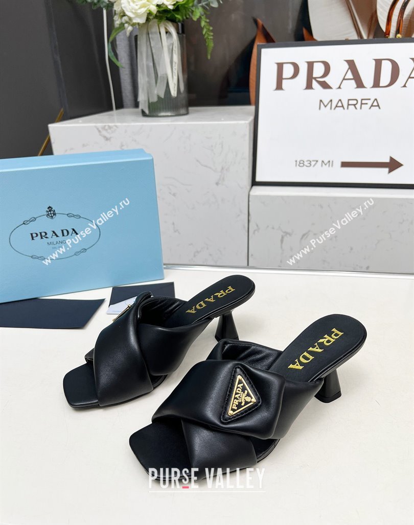 Prada Padded nappa leather heel slides sandal 6cm Black 2025 1XX754 (MD-250424132)