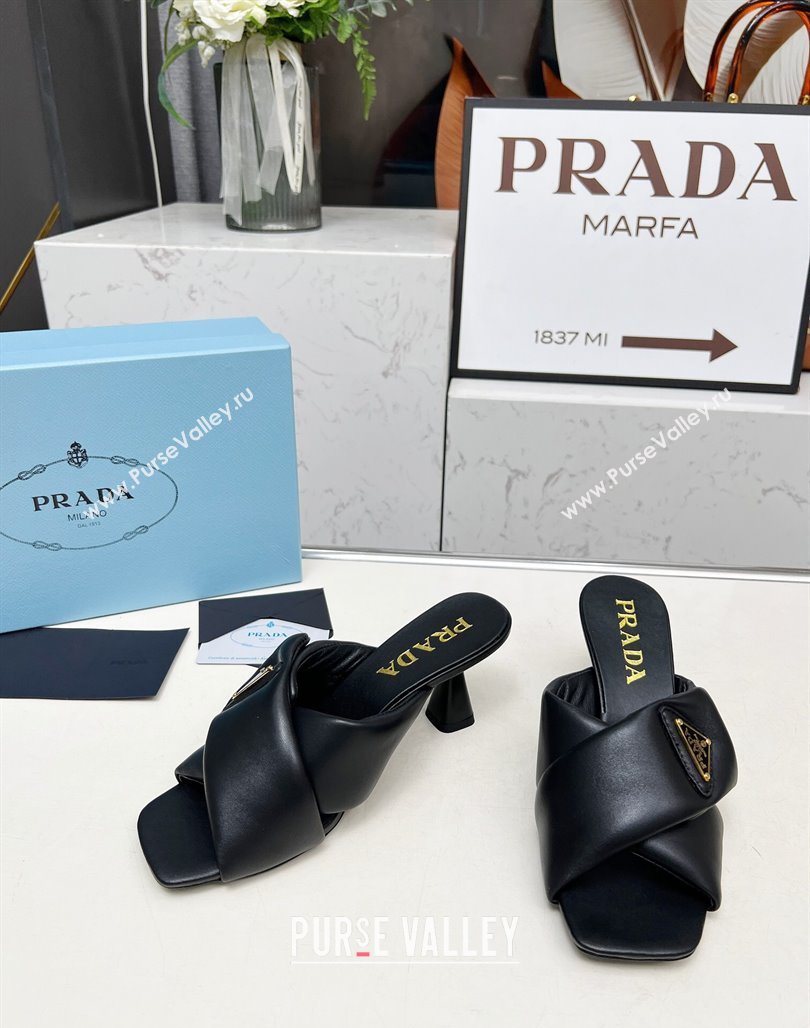 Prada Padded nappa leather heel slides sandal 6cm Black 2025 1XX754 (MD-250424132)