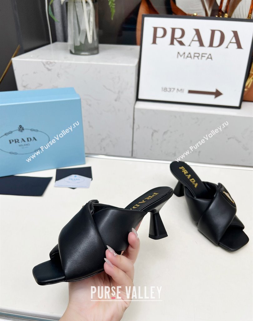 Prada Padded nappa leather heel slides sandal 6cm Black 2025 1XX754 (MD-250424132)