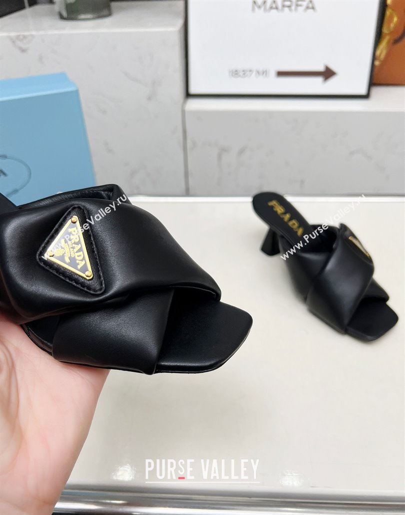 Prada Padded nappa leather heel slides sandal 6cm Black 2025 1XX754 (MD-250424132)