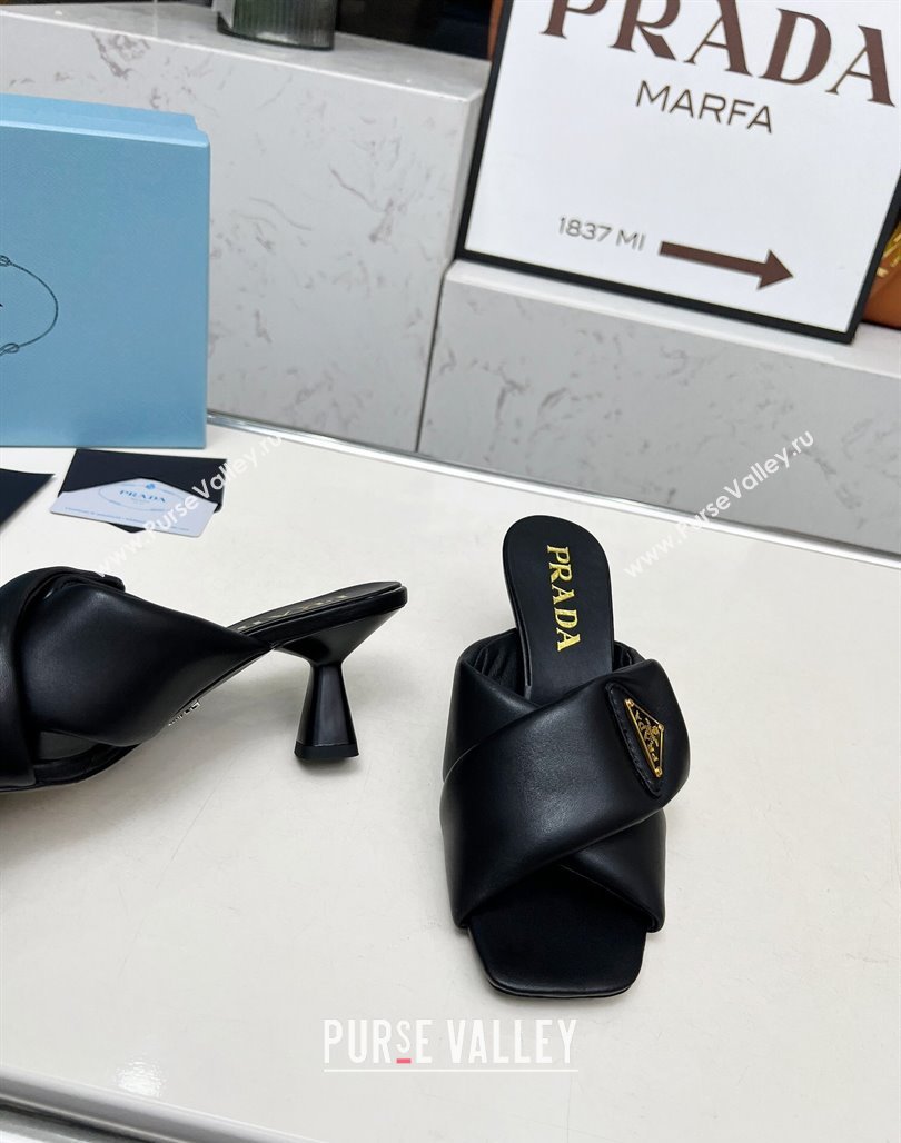 Prada Padded nappa leather heel slides sandal 6cm Black 2025 1XX754 (MD-250424132)