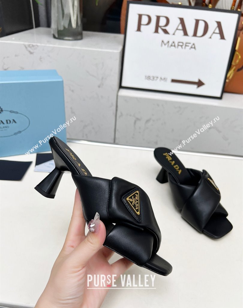 Prada Padded nappa leather heel slides sandal 6cm Black 2025 1XX754 (MD-250424132)