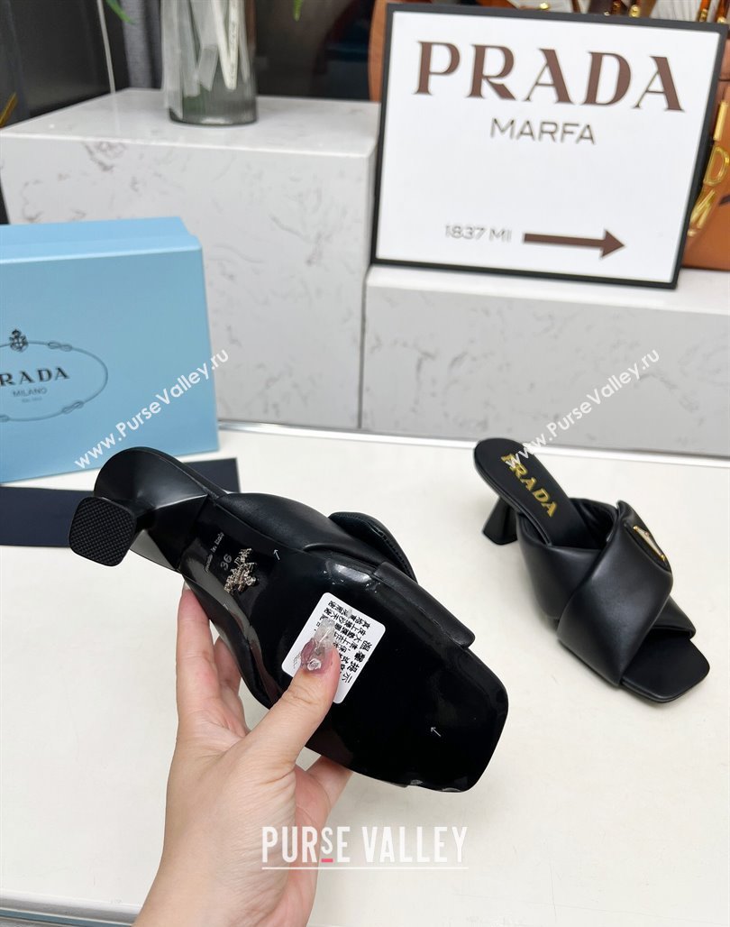 Prada Padded nappa leather heel slides sandal 6cm Black 2025 1XX754 (MD-250424132)