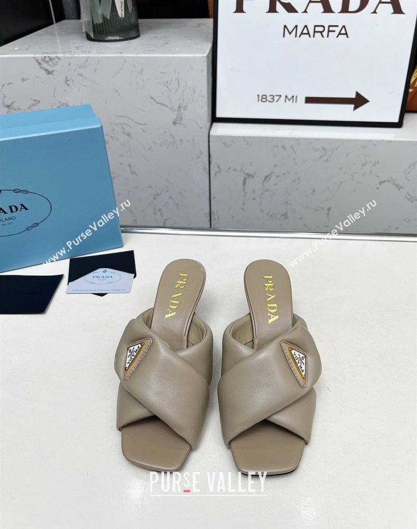 Prada Padded nappa leather heel slides sandal 6cm Grey 2025 1XX754 (MD-250424133)
