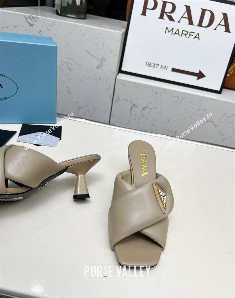 Prada Padded nappa leather heel slides sandal 6cm Grey 2025 1XX754 (MD-250424133)