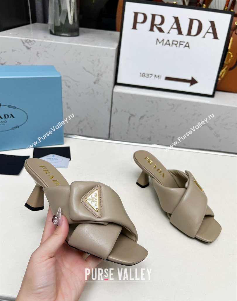 Prada Padded nappa leather heel slides sandal 6cm Grey 2025 1XX754 (MD-250424133)