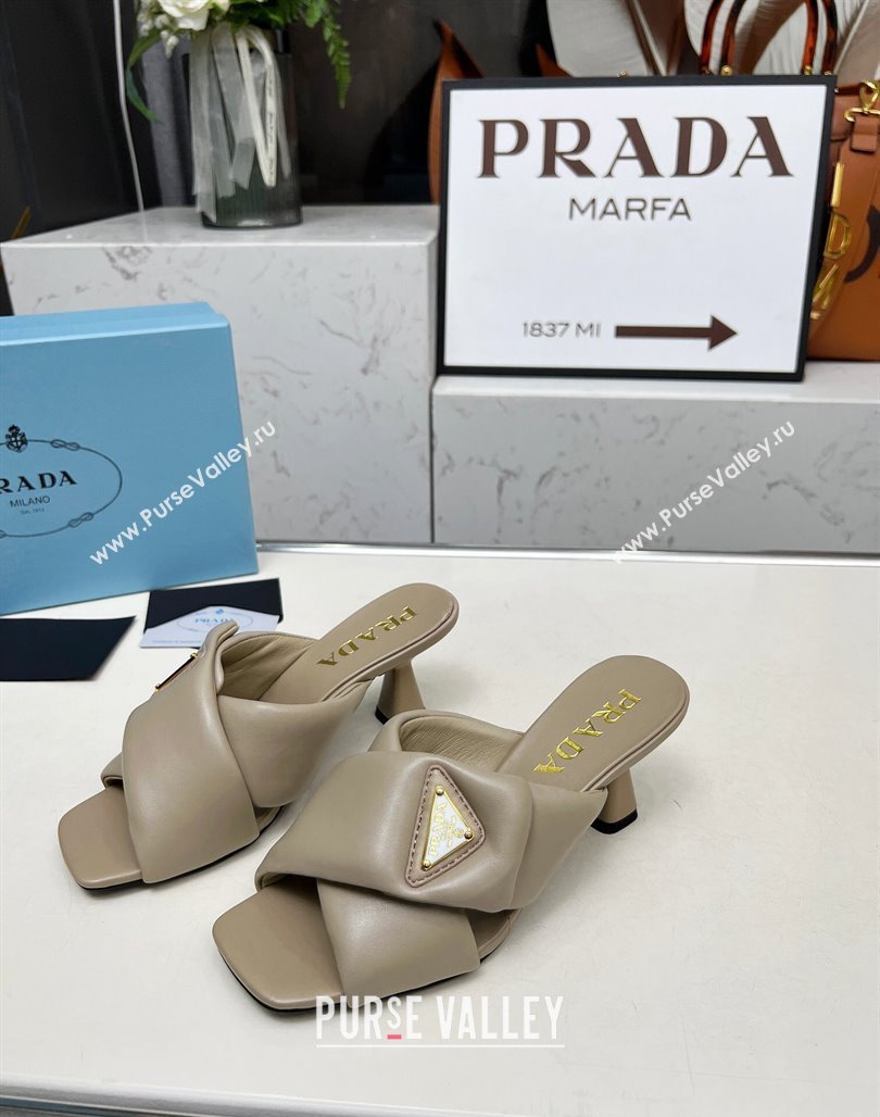 Prada Padded nappa leather heel slides sandal 6cm Grey 2025 1XX754 (MD-250424133)