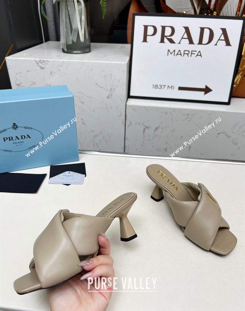 Prada Padded nappa leather heel slides sandal 6cm Grey 2025 1XX754 (MD-250424133)