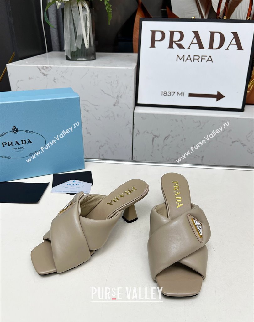 Prada Padded nappa leather heel slides sandal 6cm Grey 2025 1XX754 (MD-250424133)