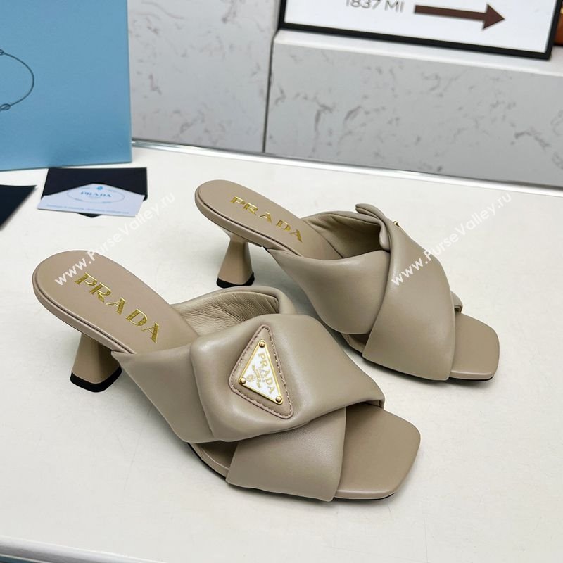 Prada Padded nappa leather heel slides sandal 6cm Grey 2025 1XX754 (MD-250424133)