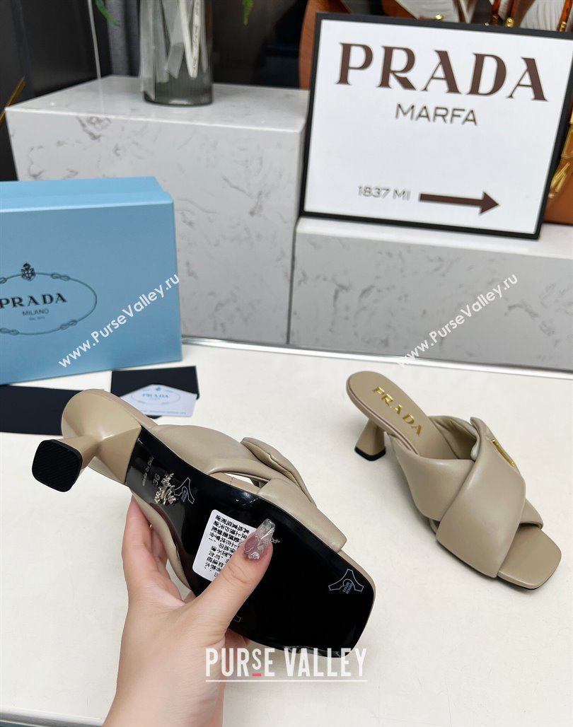 Prada Padded nappa leather heel slides sandal 6cm Grey 2025 1XX754 (MD-250424133)