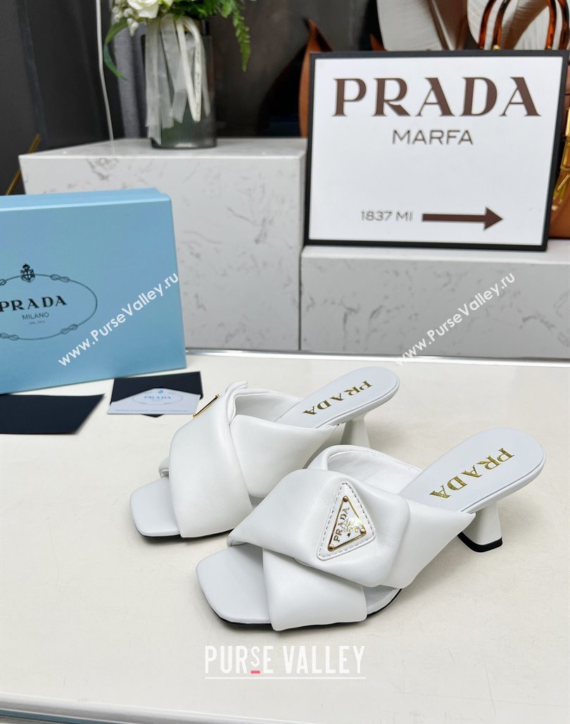 Prada Padded nappa leather heel slides sandal 6cm White 2025 1XX754 (MD-250424134)
