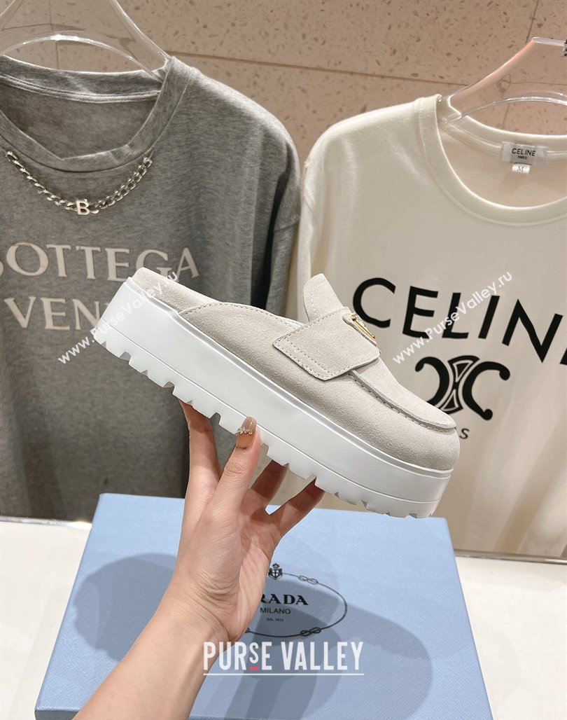 Prada Suede Platform Mules White 2025 1XZ778 (MD-250424087)