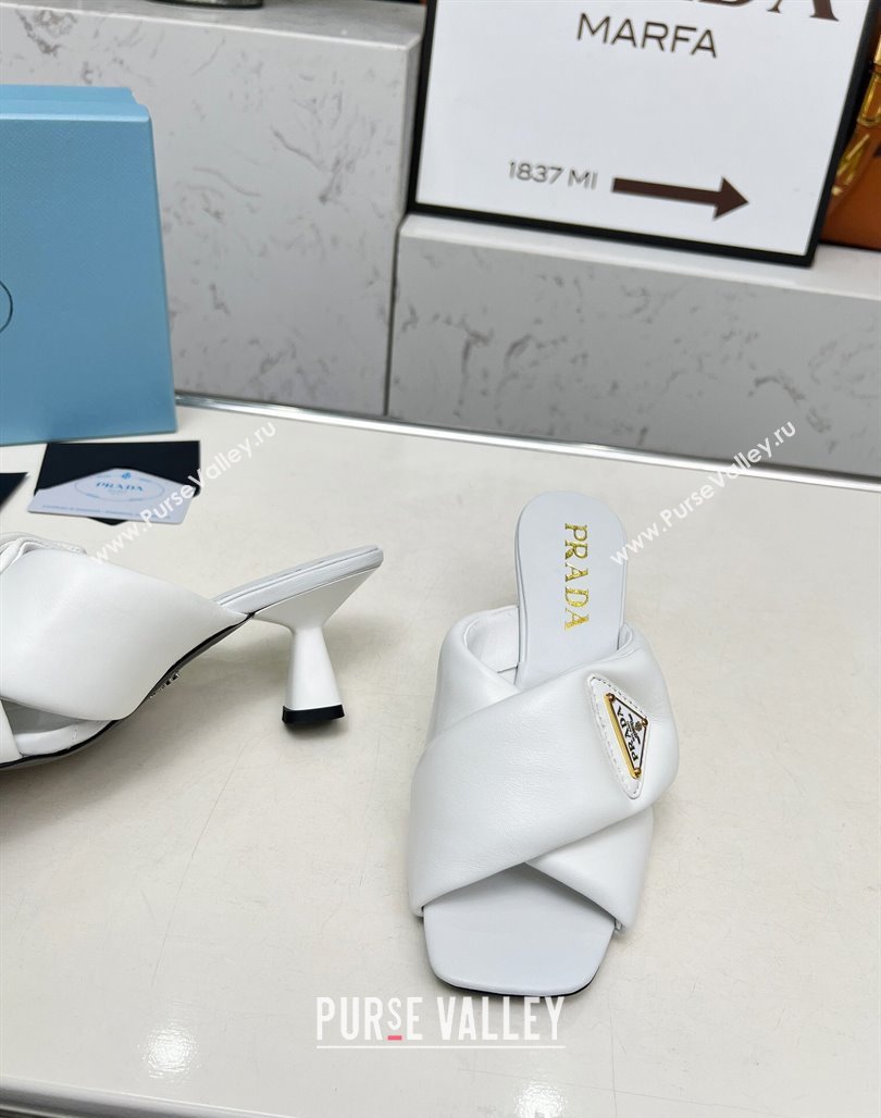 Prada Padded nappa leather heel slides sandal 6cm White 2025 1XX754 (MD-250424134)