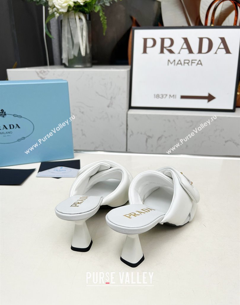 Prada Padded nappa leather heel slides sandal 6cm White 2025 1XX754 (MD-250424134)