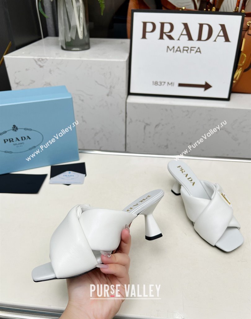 Prada Padded nappa leather heel slides sandal 6cm White 2025 1XX754 (MD-250424134)