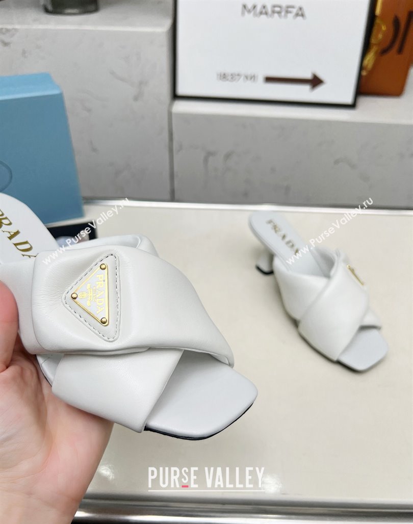 Prada Padded nappa leather heel slides sandal 6cm White 2025 1XX754 (MD-250424134)