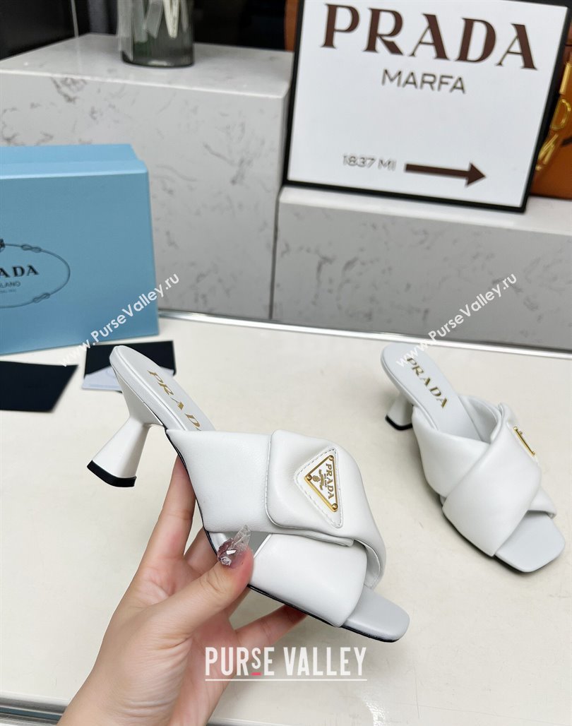 Prada Padded nappa leather heel slides sandal 6cm White 2025 1XX754 (MD-250424134)