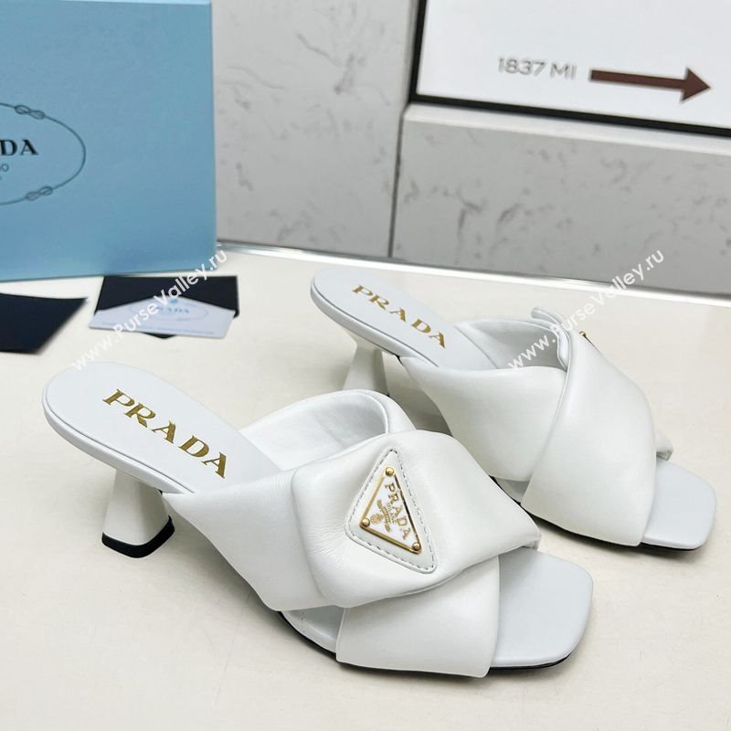 Prada Padded nappa leather heel slides sandal 6cm White 2025 1XX754 (MD-250424134)