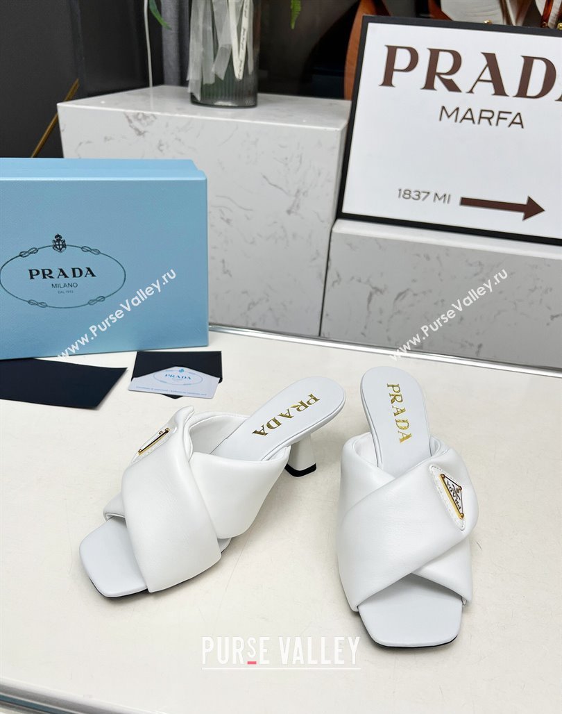 Prada Padded nappa leather heel slides sandal 6cm White 2025 1XX754 (MD-250424134)