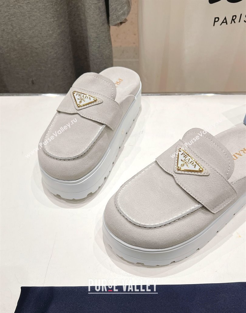 Prada Suede Platform Mules White 2025 1XZ778 (MD-250424087)