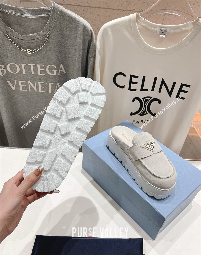 Prada Suede Platform Mules White 2025 1XZ778 (MD-250424087)