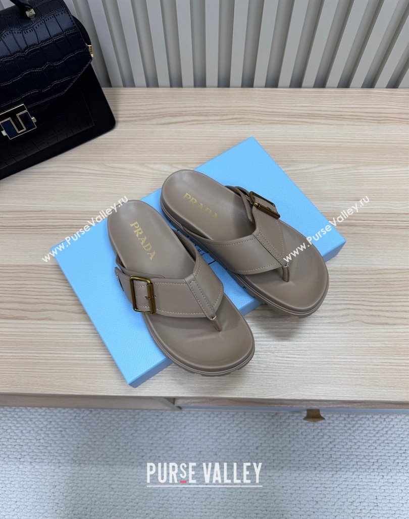 Prada Leather Flat Thong Slide Sandal Grey 2025 PR042404 (MD-250424129)