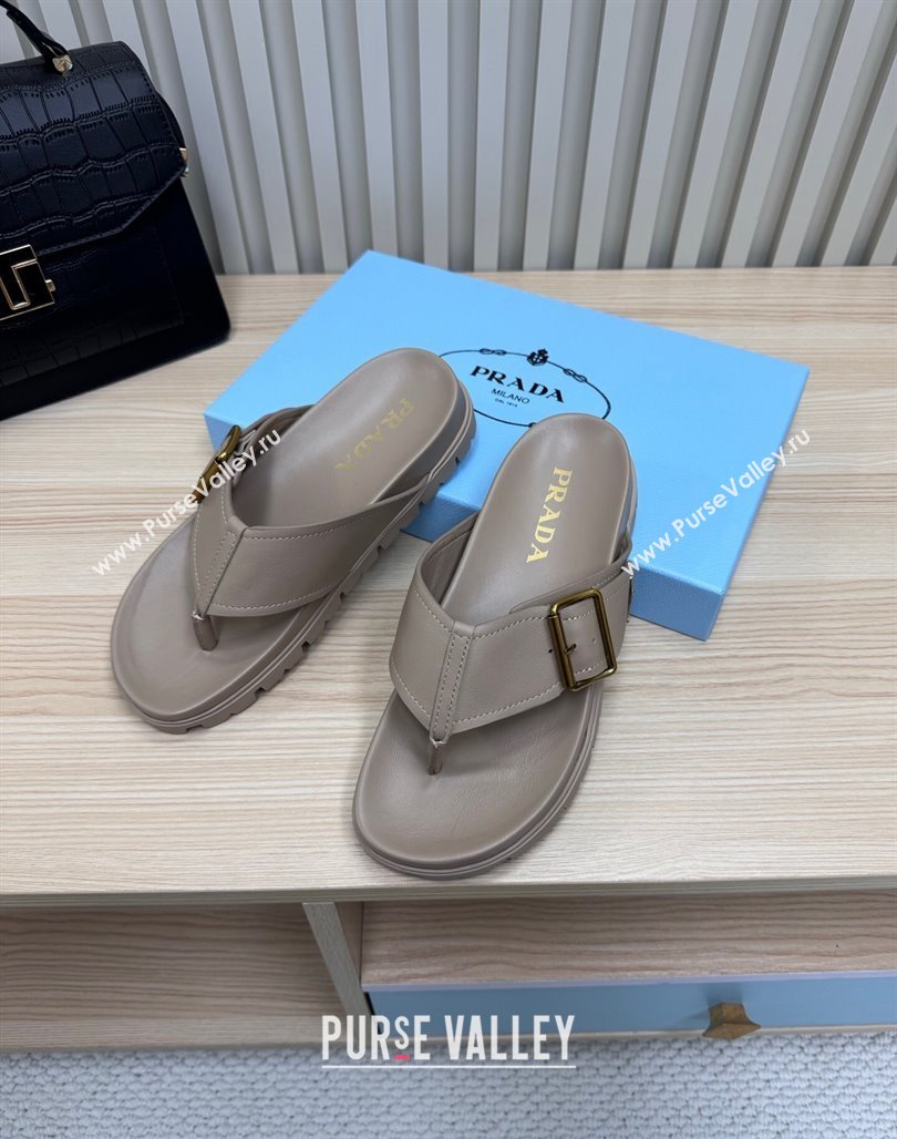 Prada Leather Flat Thong Slide Sandal Grey 2025 PR042404 (MD-250424129)
