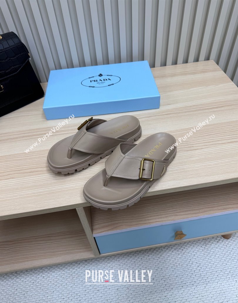 Prada Leather Flat Thong Slide Sandal Grey 2025 PR042404 (MD-250424129)