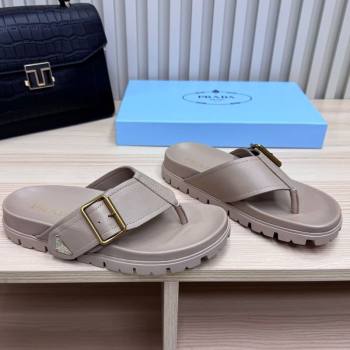 Prada Leather Flat Thong Slide Sandal Grey 2025 PR042404 (MD-250424129)