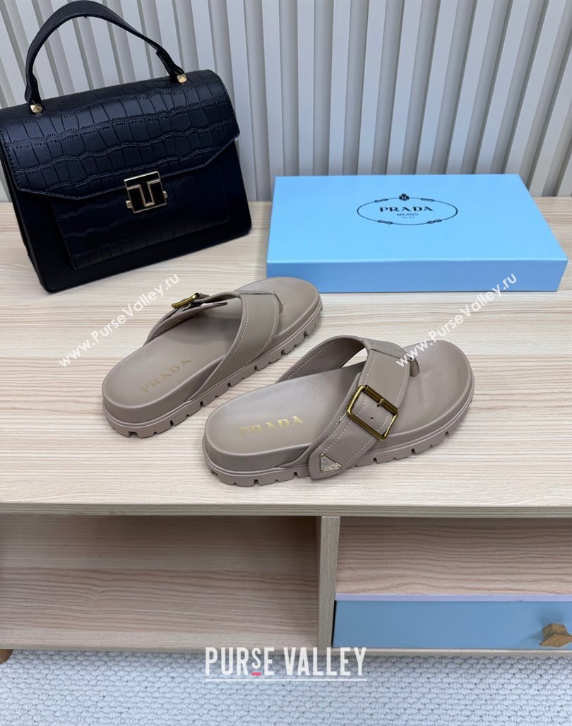 Prada Leather Flat Thong Slide Sandal Grey 2025 PR042404 (MD-250424129)