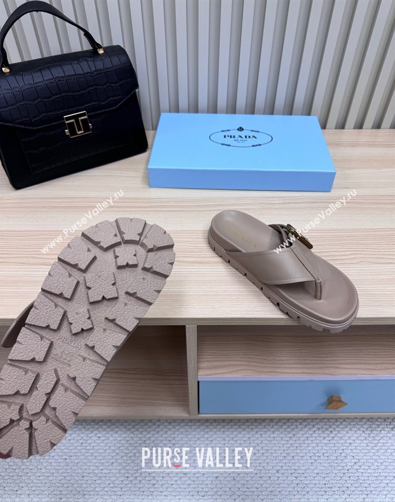 Prada Leather Flat Thong Slide Sandal Grey 2025 PR042404 (MD-250424129)