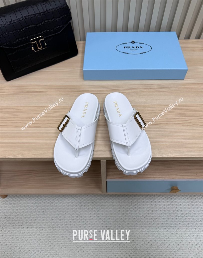 Prada Leather Flat Thong Slide Sandal White 2025 PR042404 (MD-250424130)