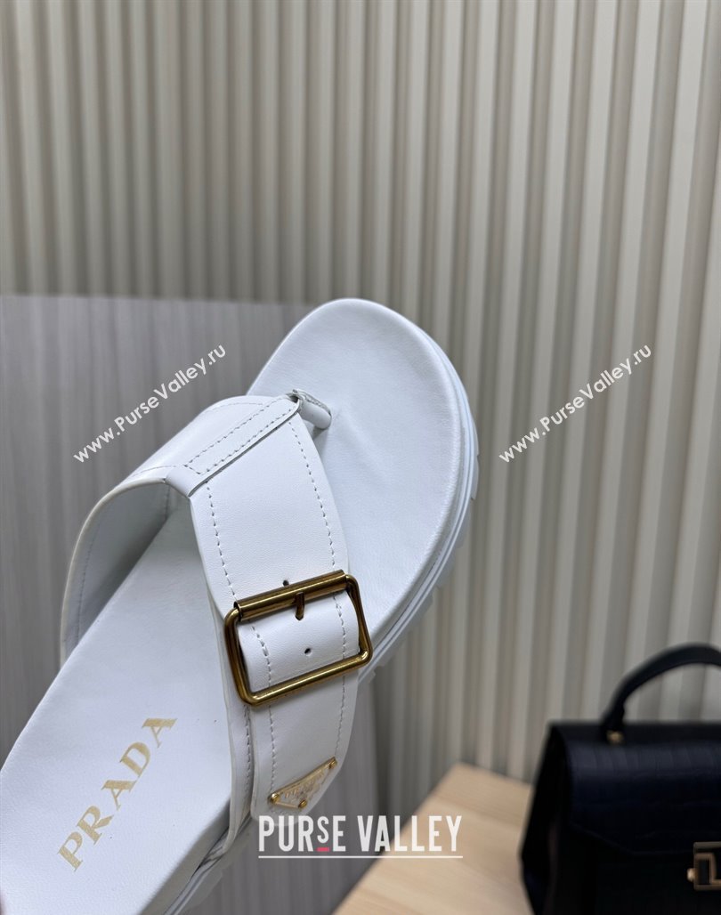 Prada Leather Flat Thong Slide Sandal White 2025 PR042404 (MD-250424130)