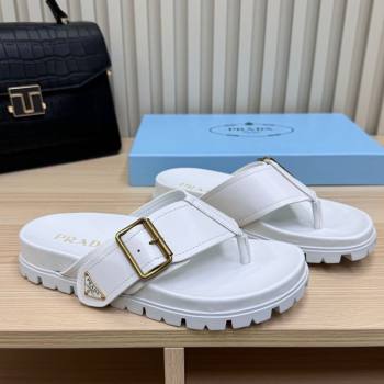 Prada Leather Flat Thong Slide Sandal White 2025 PR042404 (MD-250424130)