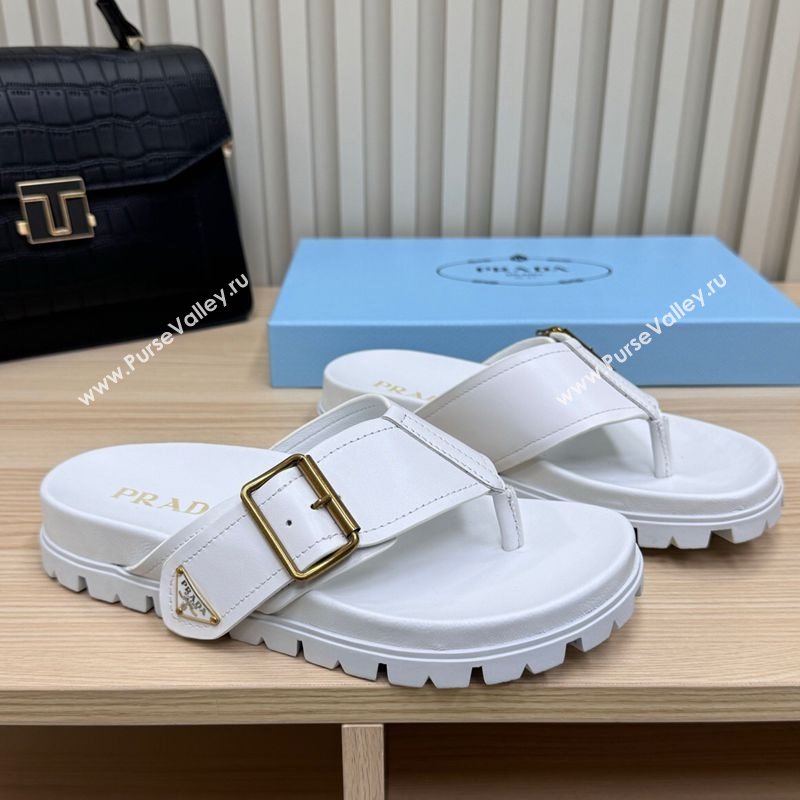 Prada Leather Flat Thong Slide Sandal White 2025 PR042404 (MD-250424130)