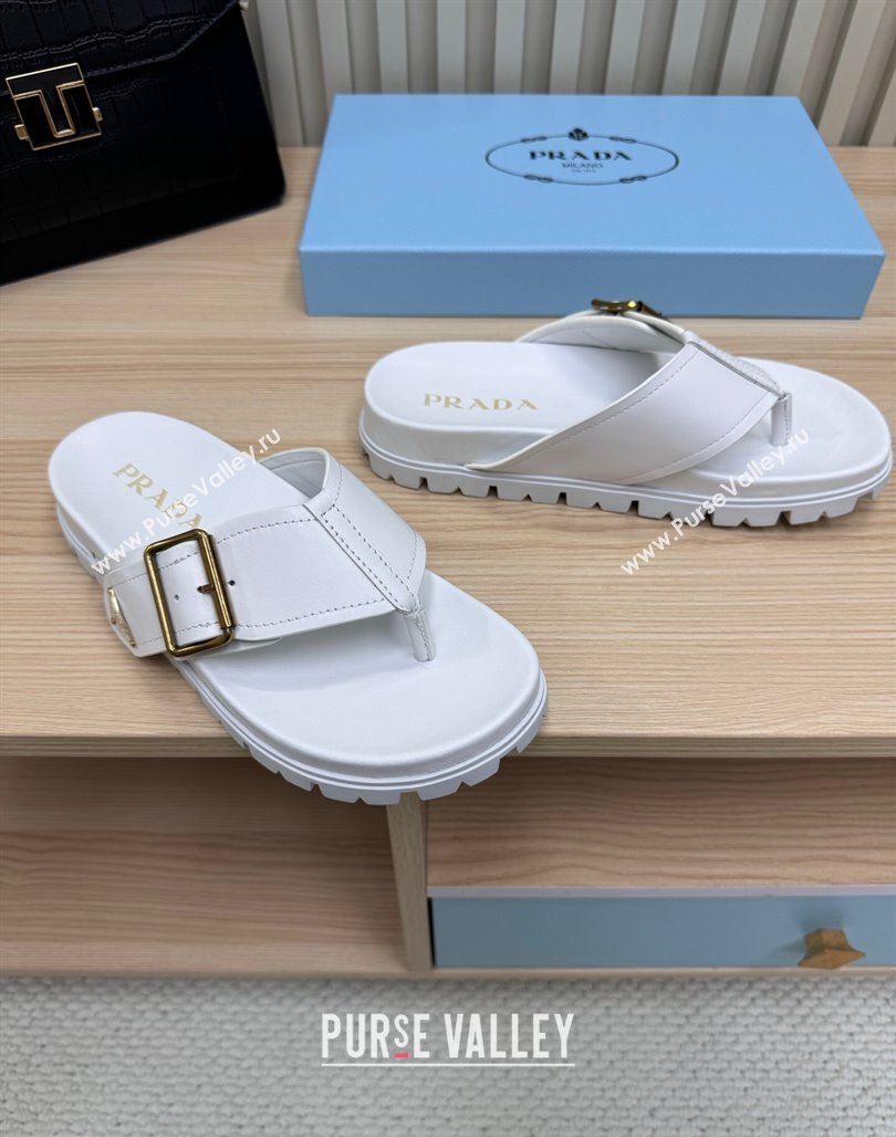 Prada Leather Flat Thong Slide Sandal White 2025 PR042404 (MD-250424130)