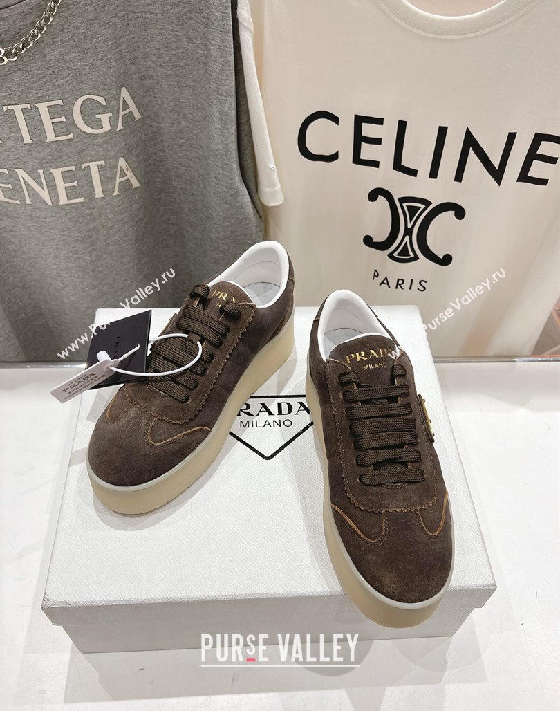 Prada Downtown Bold Suede Sneakers Dark Brown 2025 1E928N (MD-250424089)