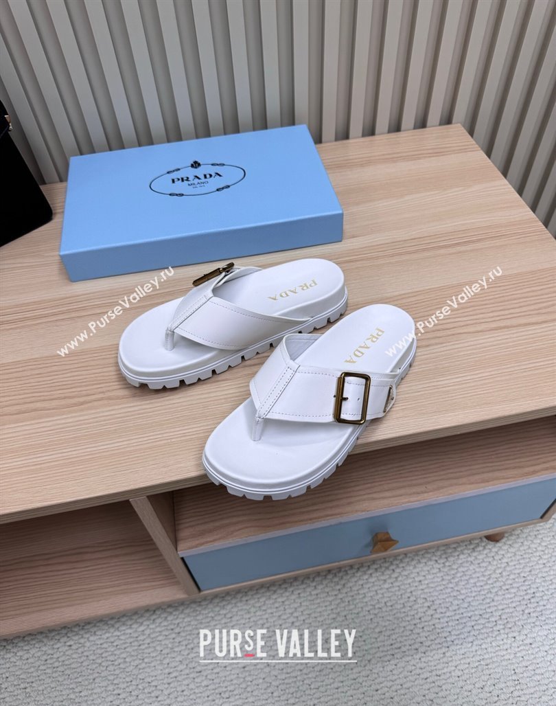 Prada Leather Flat Thong Slide Sandal White 2025 PR042404 (MD-250424130)
