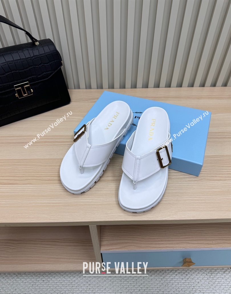 Prada Leather Flat Thong Slide Sandal White 2025 PR042404 (MD-250424130)