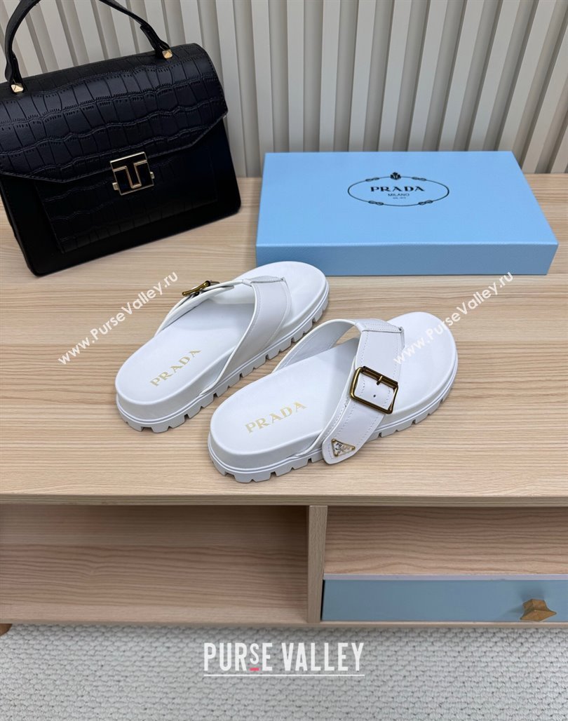 Prada Leather Flat Thong Slide Sandal White 2025 PR042404 (MD-250424130)