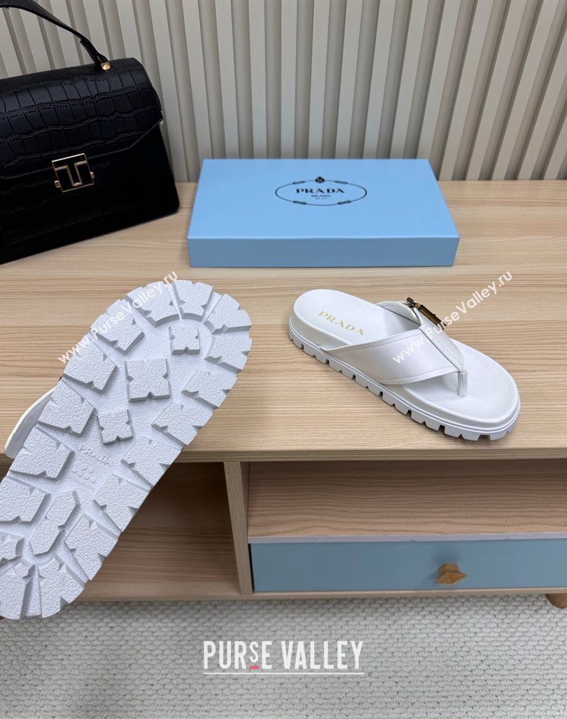 Prada Leather Flat Thong Slide Sandal White 2025 PR042404 (MD-250424130)
