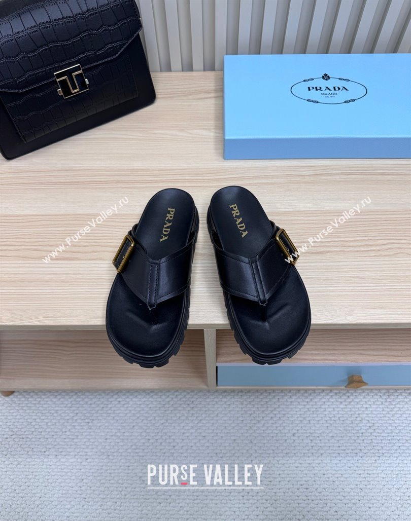 Prada Leather Flat Thong Slide Sandal Black 2025 PR042404 (MD-250424131)