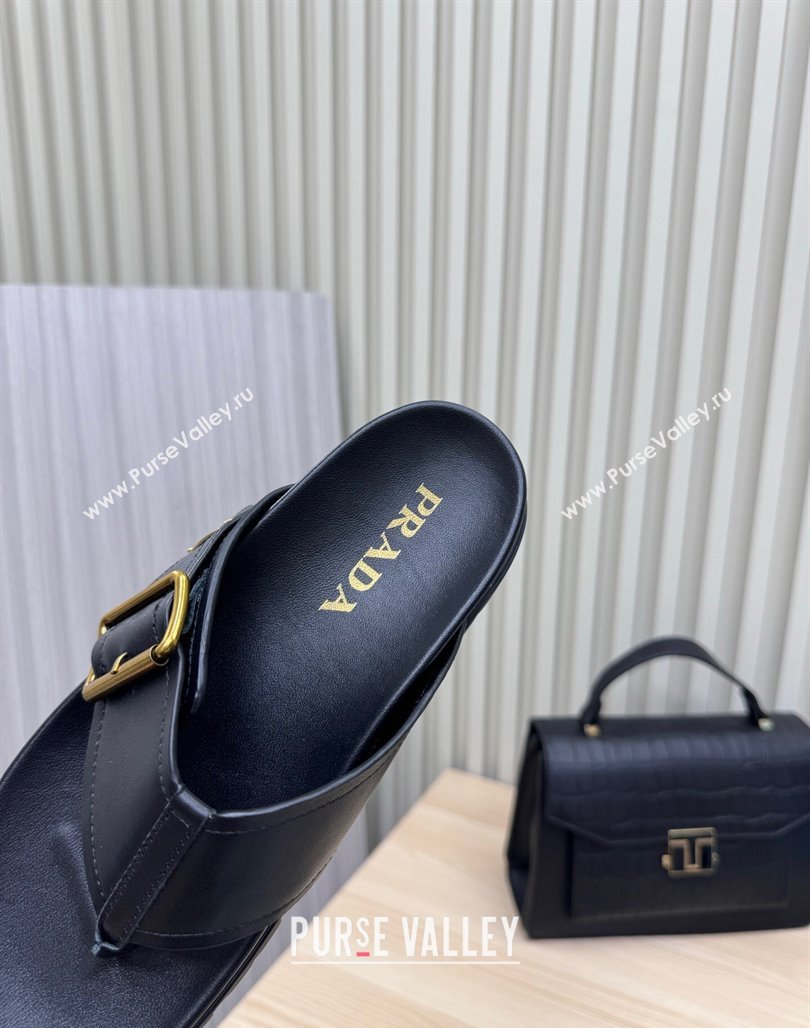 Prada Leather Flat Thong Slide Sandal Black 2025 PR042404 (MD-250424131)