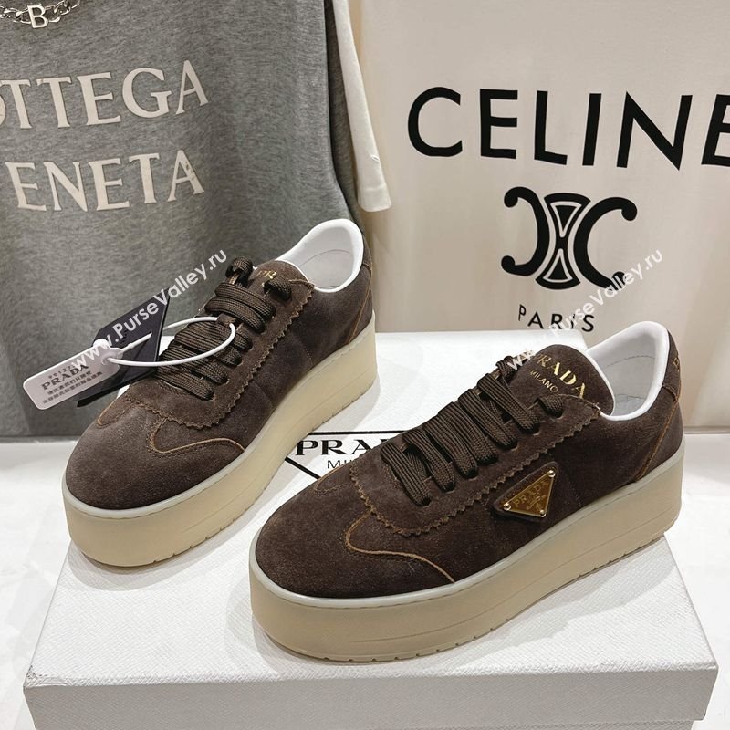 Prada Downtown Bold Suede Sneakers Dark Brown 2025 1E928N (MD-250424089)