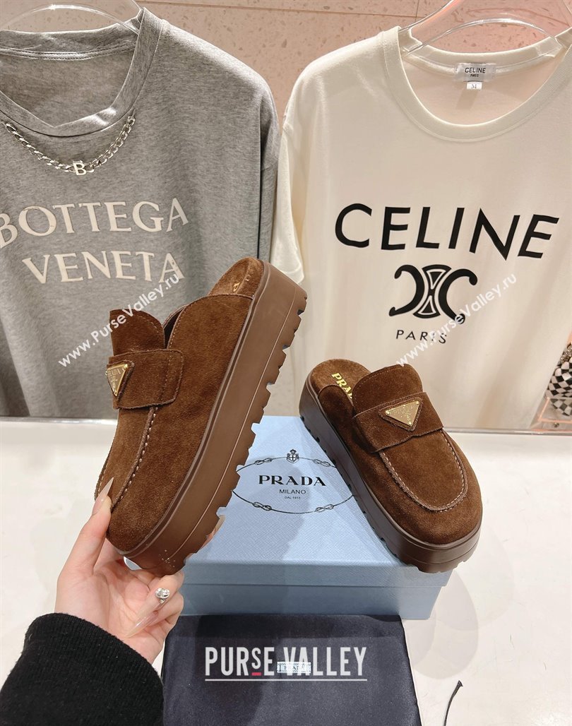 Prada Suede Platform Mules Cocoa Brown 2025 1XZ778 (MD-250424084)